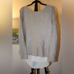 EUC Cream & White Sequin Crewneck White House Black Market Size S